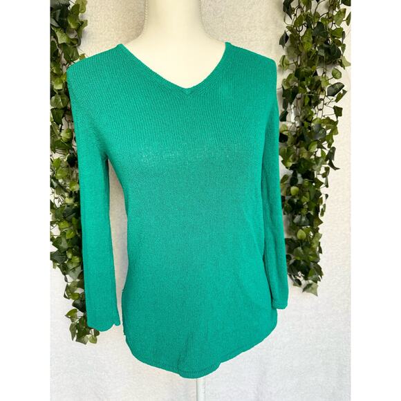 Chico's Design Vintage Rayon Long Sleeve Green Knitted Top Women's 0 Small - Picture 1 of 8